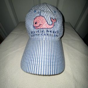 Seersucker,blue and white pinstripe baseball cap, adjustable.One size fits all.